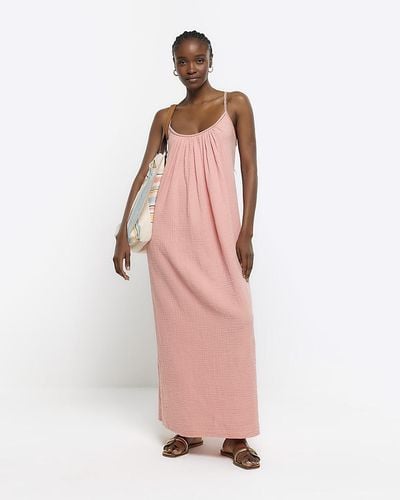 River Island Pink Textured Slip Maxi Dress