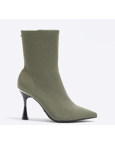 River Island Knitted Heeled Ankle Boots - Green