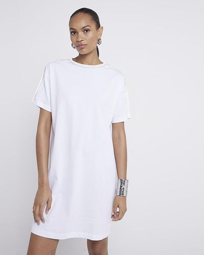 River Island Diamante Trim T-shirt Mini Dress - White