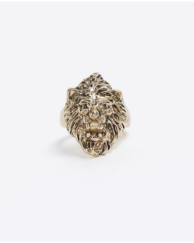 River Island Gold Colour Lion Ring - White
