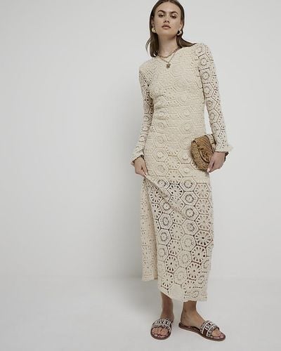 River Island Cream Flower Crochet Bodycon Maxi Dress - Natural