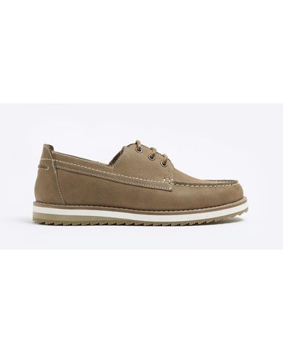 River Island Brown Nubuck Lace Up Boat Shoes - White