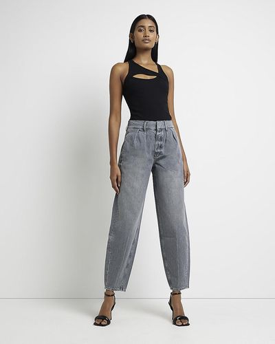 River Island Grey High Waisted Tapered Jeans