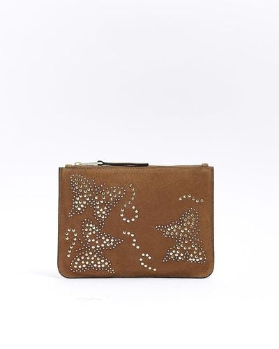 River Island Brown Suede Studded Butterfly Pouchette - White
