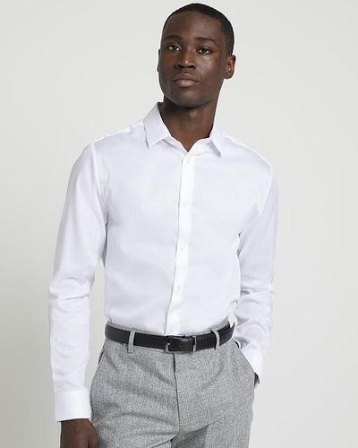 River Island White Slim Fit Textured Smart Shirt