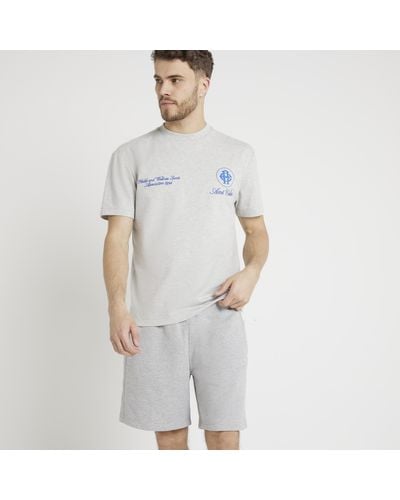 River Island Grey Regular Fit Embroidered Graphic T-shirt