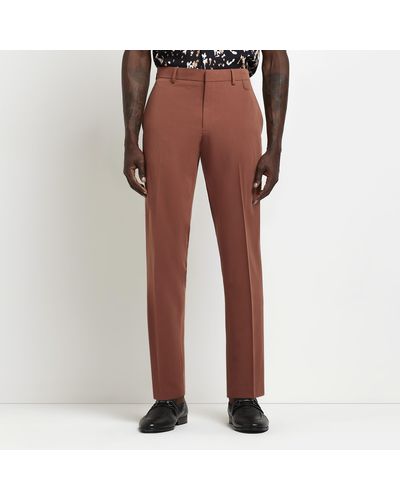 River Island Rust Slim Fit Suit Pants - Brown