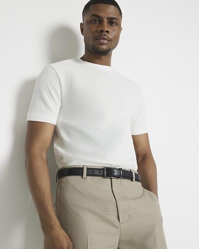 River Island Ecru Slim Fit Textured Smart T-shirt - White