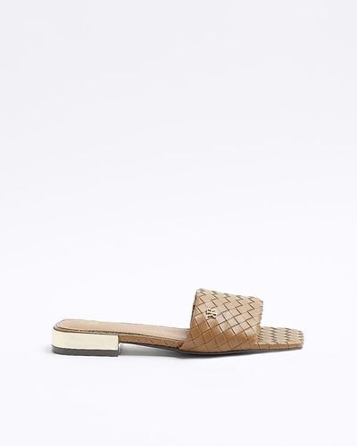 River Island Brown Woven Flat Sandals - White