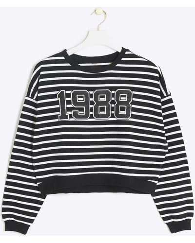 River Island Black Stripe Crop Sweatshirt