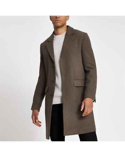 River Island Single Breasted Overcoat - Brown