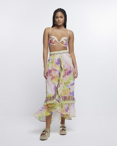 River Island Yellow Floral Frill Detail Maxi Skirt - White