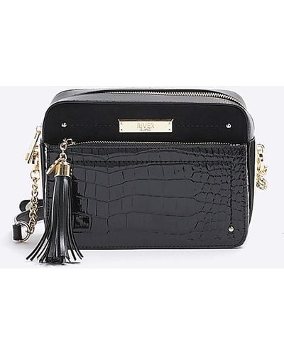 River Island Black triple compartment cross body bag ($72) ❤ liked on  Polyvore featuring bags, handbags, shoulder bags,…