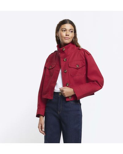 River Island Crop Trench Jacket - Red