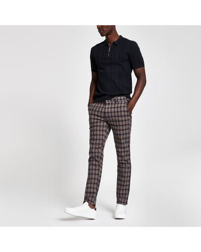 River Island Check Trousers - Brown