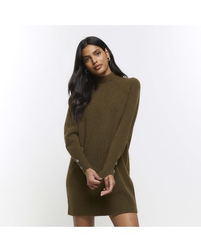 River Island Knitted Cozy Sweater Mini Dress - Green