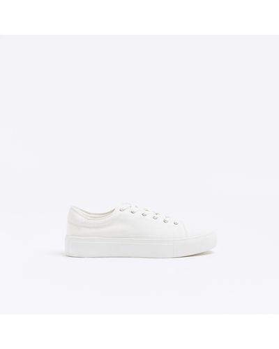 River Island Lace Up Canvas Trainers - White