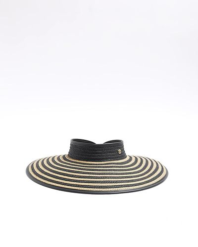 River Island Black Stripe Visor Straw Hat - White