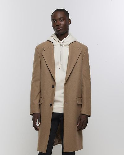 River Island Wool Blend Longline Coat - Natural