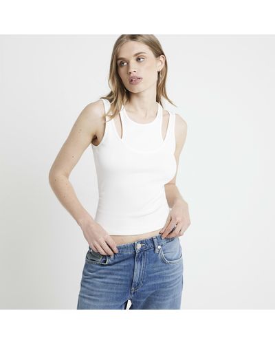 River Island White Ribbed 2 In 1 Tank Top