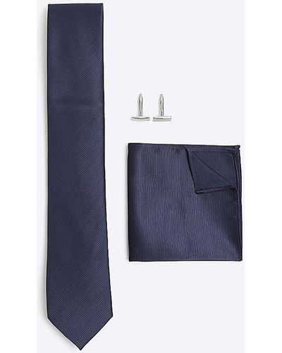 River Island Navy Twill Tie Gift Set - Blue