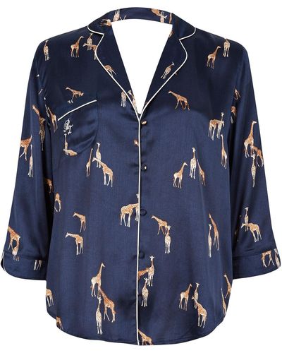 River Island Blue Giraffe Print Satin Pyjama Shirt