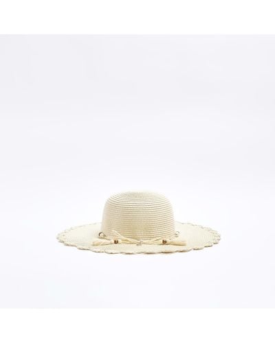 River Island Beige Straw Beaded Hat - Natural