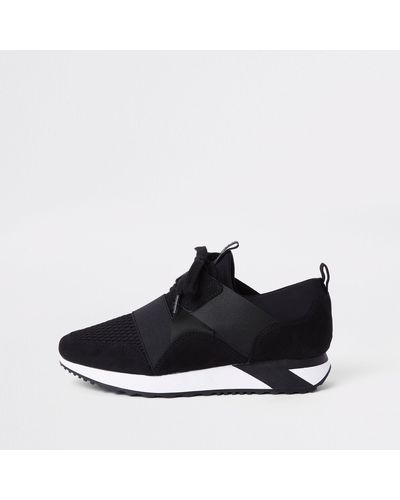 River Island Elasticated Lace-up Runner Trainers - Black