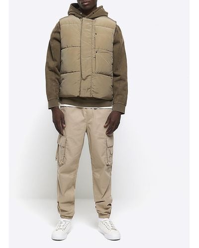 River Island Stone Cargo Trousers - Natural