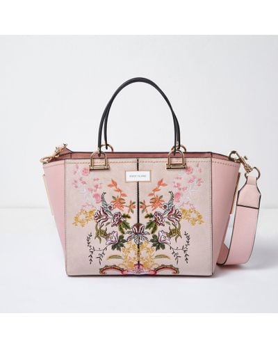 River Island Pink Floral Embroidered Tote Bag