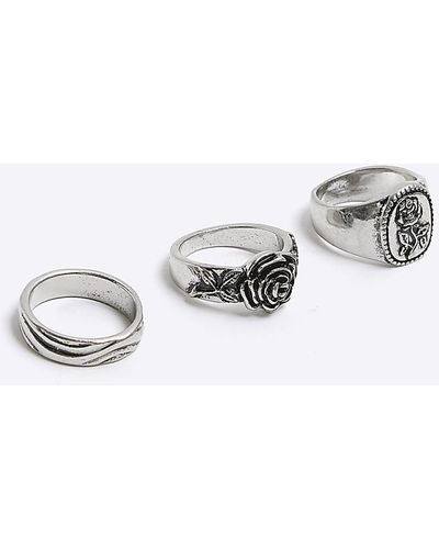 River Island Silver Colour Rose Ring Multipack - White