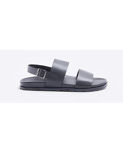 River Island Black Leather Double Strap Sandals - White