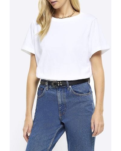 River Island White Rolled Sleeve T-shirt