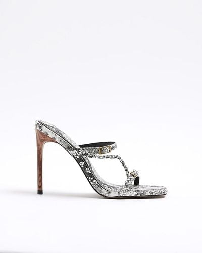 River Island Gray Animal Print Strappy Heeled Sandals - White