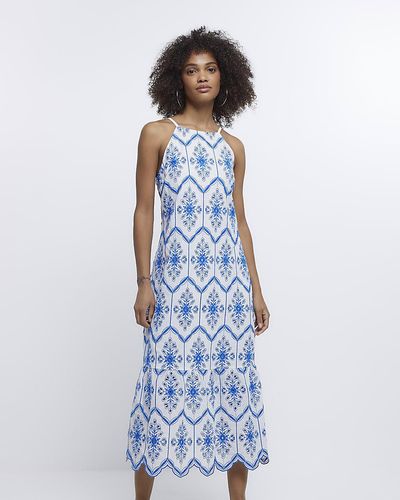 River Island Blue Print Cami Midi Dress
