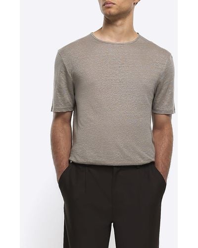 River Island Grey Regular Fit Linen Blend T-shirt