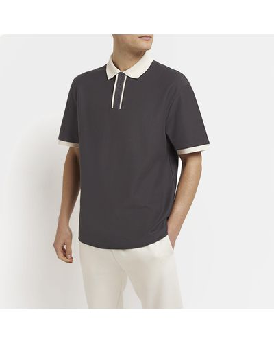 River Island Twill Polo Shirt - Black