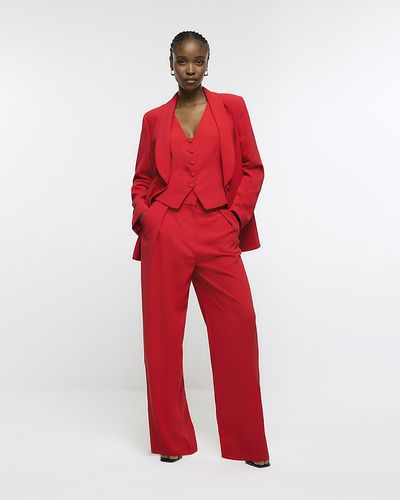 River Island Red Pleated Wide Leg Pants