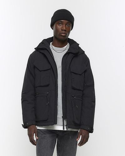 River Island Hooded Parka Jacket - Blue