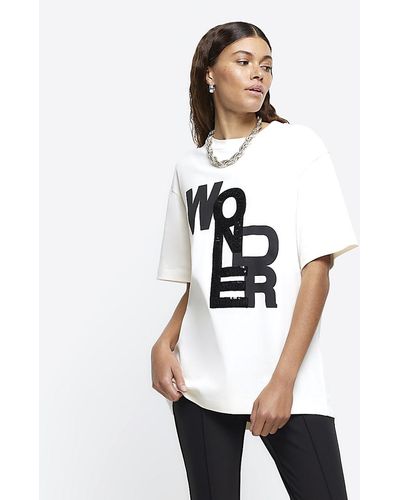 River Island Cream Graphic Sequin T-shirt - White