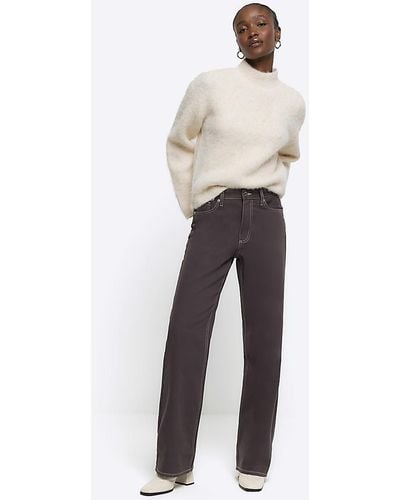 River Island Brown High Waisted Relaxed Straight Fit Jeans - White