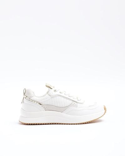 River Island White Mesh Panel Lace Up Trainers