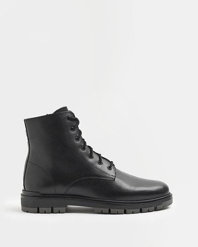 River Island Black Leather Lace Up Ankle Boots