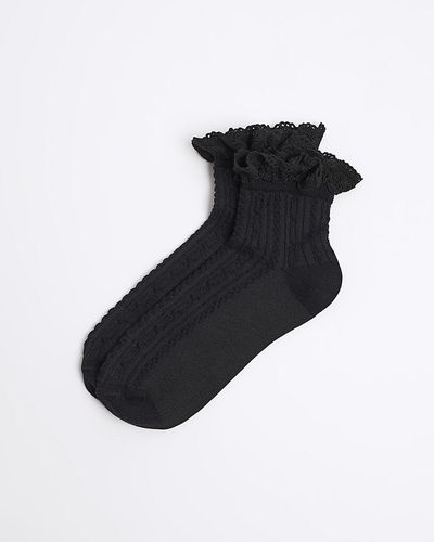 River Island Black Lace Frill Ankle Socks