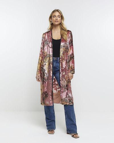 River Island Pink Paisley Longline Duster - Blue