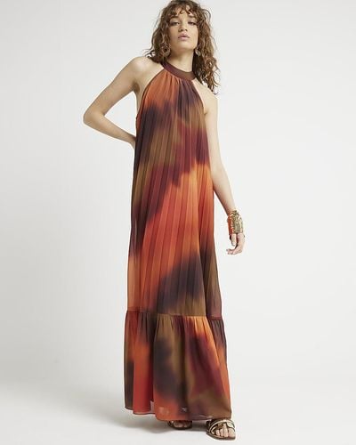 River Island Rust Pleated Ombre Maxi Dress - Red