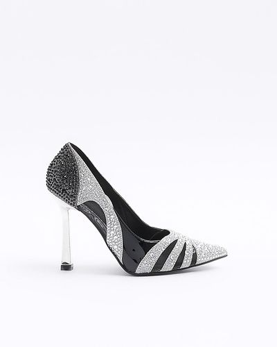 River Island Black Diamante Heeled Court Shoes - White