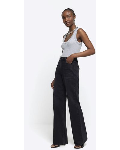 River Island Black High Waisted Relaxed Straight Fit Jeans in White