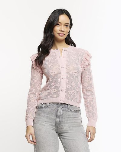 River Island Pink Floral Lace Frill Cardigan