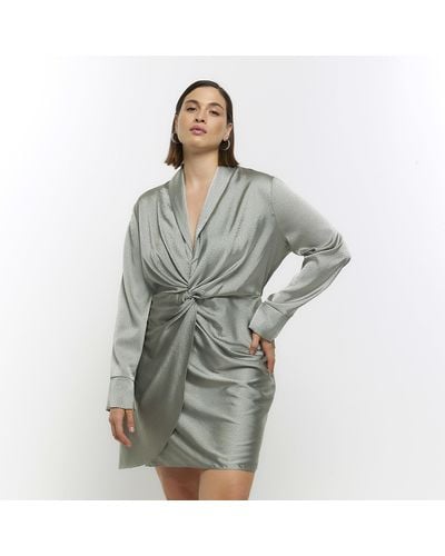 River Island Plus Khaki Front Knot Bodycon Mini Dress - Grey